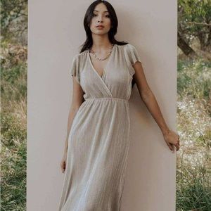 See and Be Seen Womens Gold Athena Pleated Maxi Dress Large